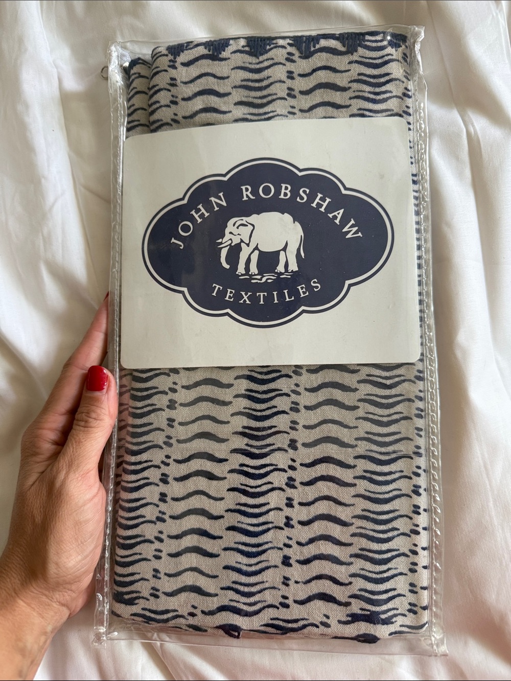 John Robshaw Blue and White Wave-Print Videsi 20x20 pillow case